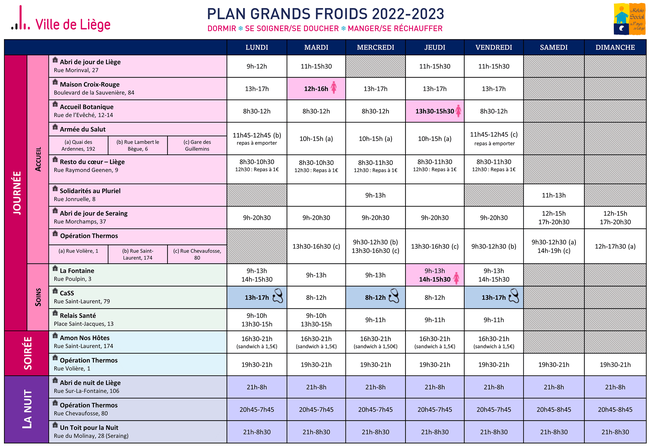 Horaire des services du Plan Grands Froids