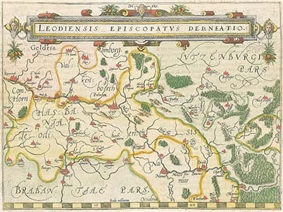 Ludovico Guicciardini Leodiensis Episcopatus Elineatio (carte de l'évêché de Liège - le nord est à gauche) 1588 Fonds Patrimoniaux, bibliothèque Ulysse Capitaine