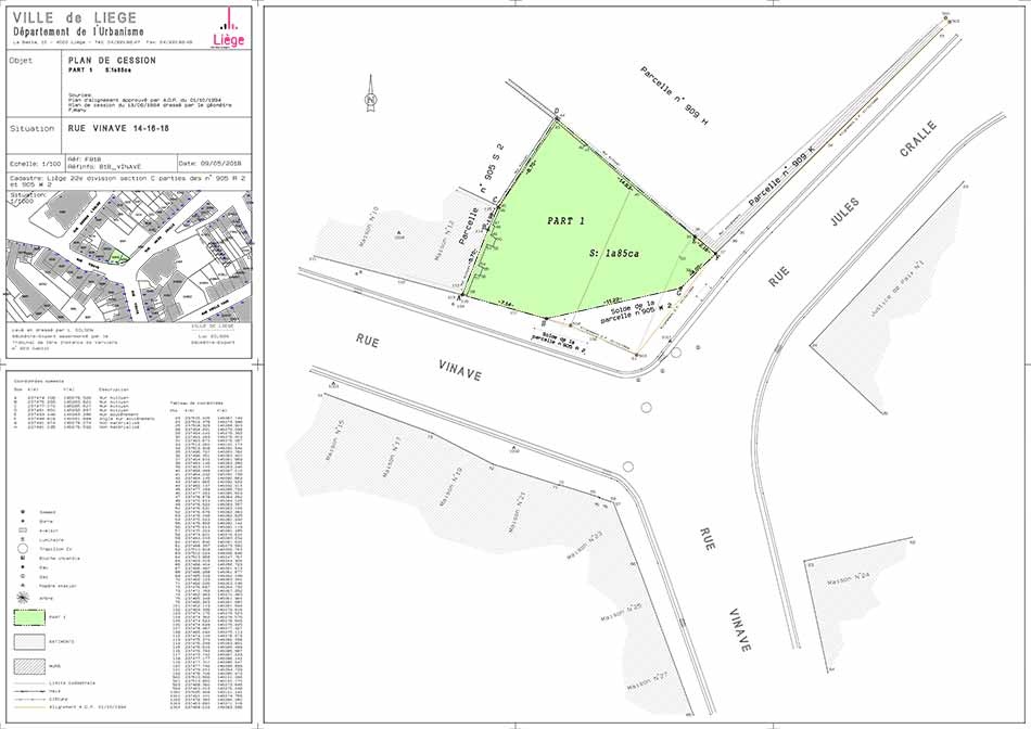 Plan du terrain à vendre par la Régie Foncière - rues Vinâve et Jules Cralle