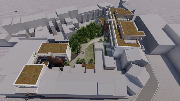 Projet rue Latour - 3D vue d'ensemble ©Bureau architecture Point B-AR
