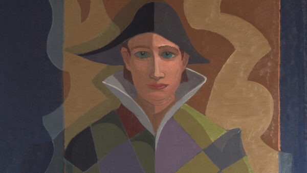 © Edgar Scauflaire, L’Arlequin (détail), huile panneau, Fondation Vandervelden © Sabam, 2023