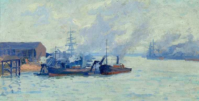 Paul Madeline, Remorqueurs : avant-port de Nantes, huile sur toile, 4e quart du 19e siècle © Musée des Beaux-Arts de Liège/La Boverie