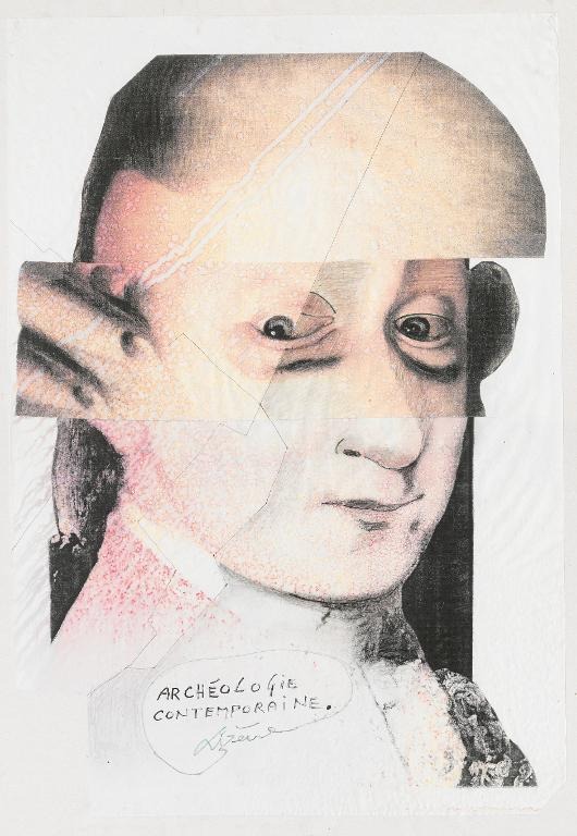 © Musée des Beaux-Arts de Liège/La Boverie - Jacques Lizène, Sculpture génétique (Mozart)-Archéologie contemporaine, n.d, collages, 937 x 625 mm