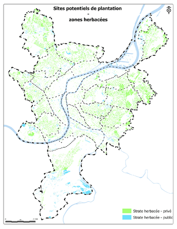 Sites potentiels de plantations : zones herbacées
Source: ISSeP - UcLouvain