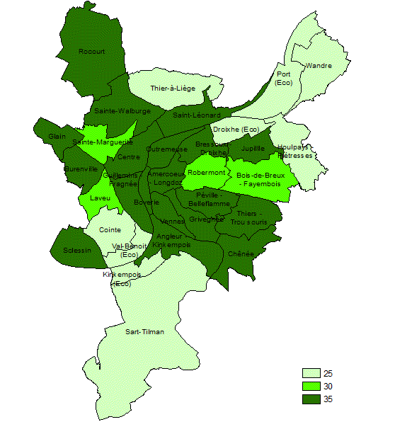 Taux de couvert arboré - Objectifs par quartier (%)